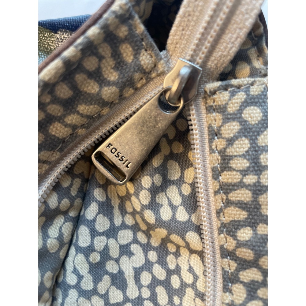 Fossil Key-Per Retro Floral Coated Canvas Tote Brown Leather Trim Multi-Color - Picture 10 of 14